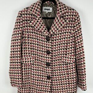 Pizazz Overcoat Size 12 Pink Brown Long Sleeve Button Up Acrylic Wool Polyester